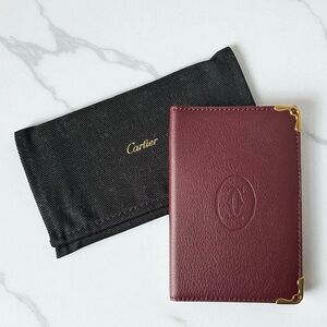 Cartier Bordeaux Burgundy Leather & Gold Card Holder Pocket Organizer